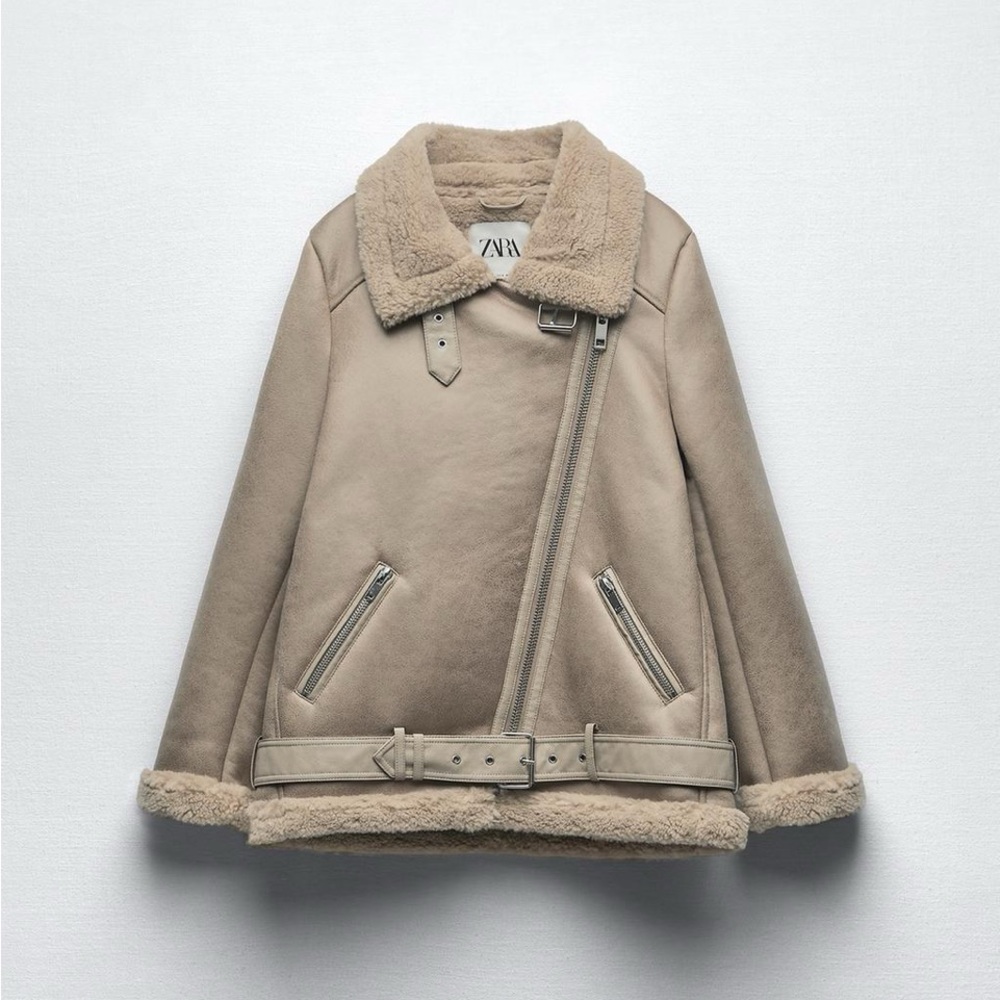 ZARA SHERPA AVIATOR WOMEN’S JACKET BEIGE